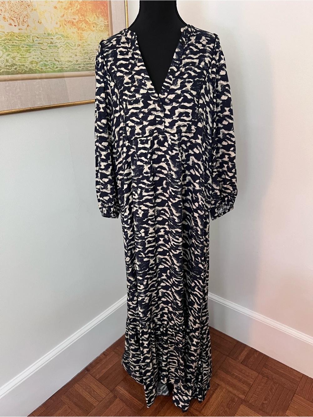 Ba&Sh Raglan Sleeve Maxi Dress in Navy and Cream - Picture 2 of 8